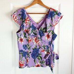 Parker Manny Floral Ruffle Wrap Effect Peplum Sleeveless Top